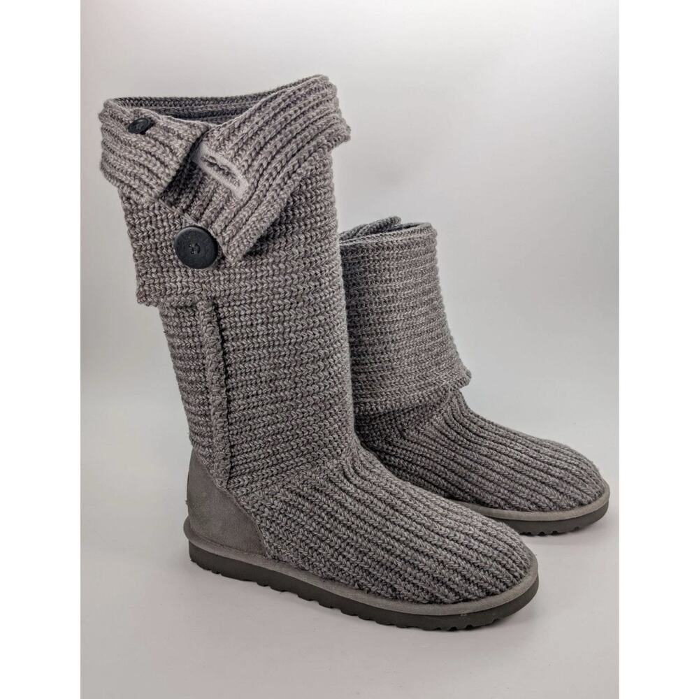 UGG Classic Cardy Boots Gray Knit Uncycled Wool Pull-On Winter 5819 Size 7 - Picture 2 of 14